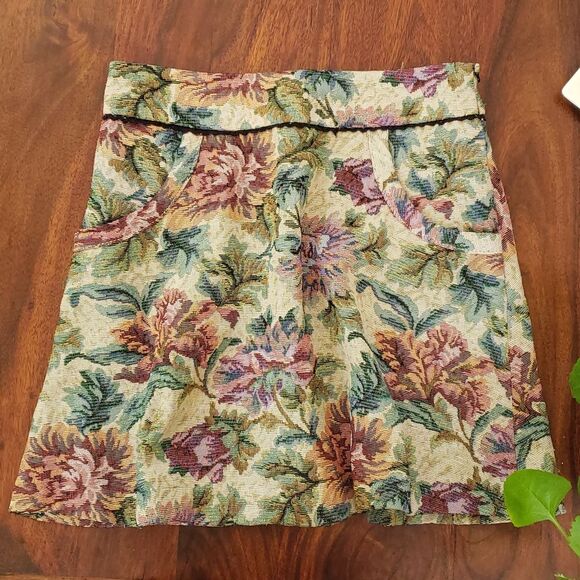 FREE PEOPLE Tapestry Skirt Cream Green Blue Pink - Picture 3 of 14